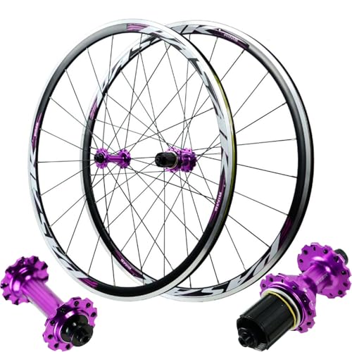 GEIRONV Juego Ruedas for Bicicleta Carretera 20/24 Agujeros Y 700 C, Llanta de Aleación Doble Pared Frenos C/V 2 Rodamientos Delanteros Y 4 Traseros Neumáticos 700 C * 20 C-35 C(Purple)