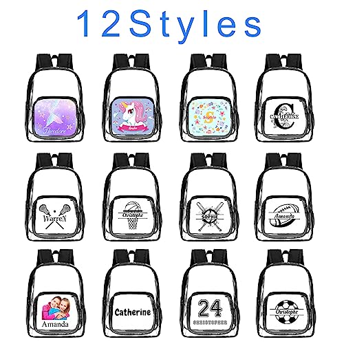 Amlion Custom Clear Backpack with Name Personalized Transparent Backpacks,Customized Logo Photo Clear PVC Backpacks Heavy Duty for College Workplace Travel Sports(Black Photo)2
