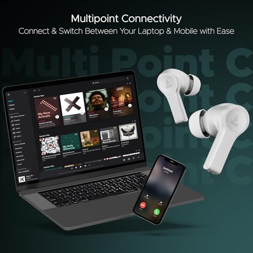 Image of Boat Airdopes Flex 454 ANC, 60Hrs Battery, Active Noise Cancellation(~32dB), App Support, 4Mics ENx, Fast Charge, v5.2 Bluetooth Earbuds, TWS Ear Buds Wireless Earphones with mic (Zinc White)