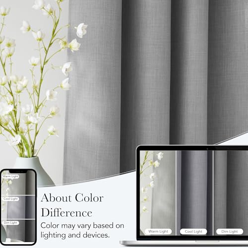 Image of NICETOWN Short Faux Linen Light Grey Blackout Curtains 63 inches Long for Kitchen - Privacy Panels for Living Room Bedroom, Modern Farmhouse Style Easy Care Grommet Top, 2 Panels, W42 by L63