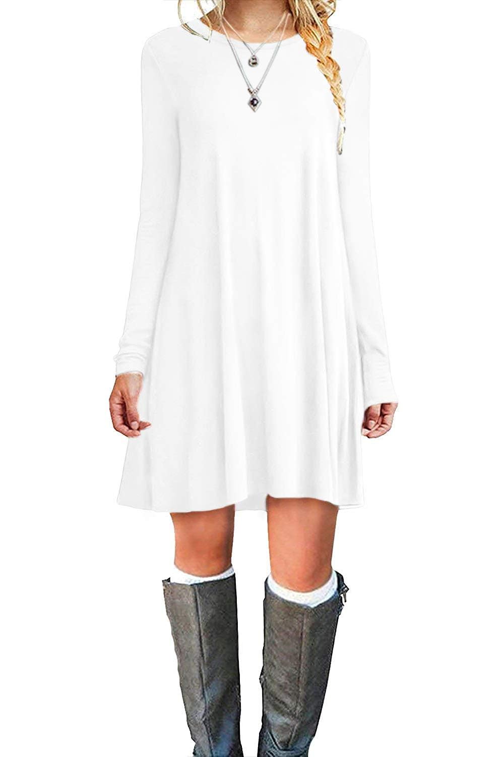 TOPONSKY Women's Casual Plain Simple Loose Flowy Short-Sleeve T-Shirt Dress