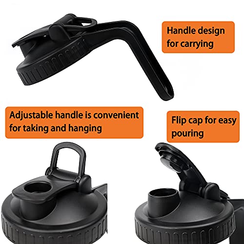 Niceage Wide Mouth Mason Jar Pour Spout Lids With Handle Reusable Plastic Flip Cap Lid,Leak-Proof Airtight Seal Black (Jar Not Included) #TOP2