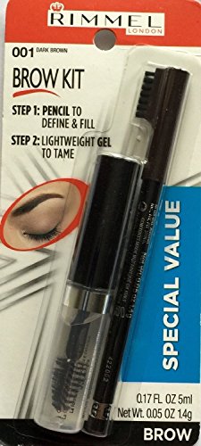 Rimmel Brow Kit Special Value, Clear Styling Gel & Eyebrow Pencil,001 Dark Brown,(Pack of 2)