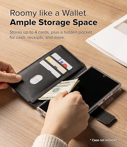 Image of Ringke Folio Wallet Magnetic for Samsung Galaxy S25 Ultra [Compatible with MagSafe Case] Detachable Slim PU Leather Grip Card Holder Wallet Flip Cover for Flat Back Magnetic Case - Black