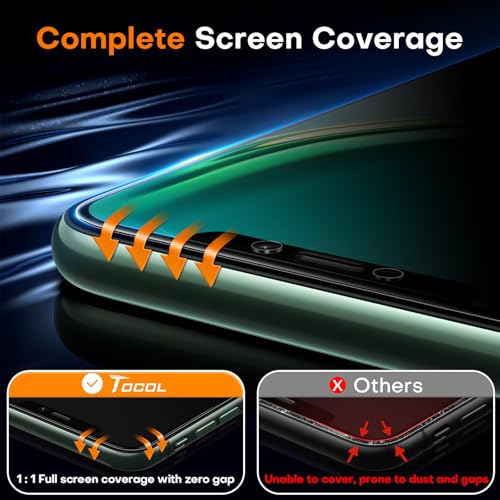 Image of TOCOL for iPhone 11 Pro Privacy Screen Protector 9H Hardness Military Grade Shatterproof HD Tempered Glass Full Coverage Easy Installation Case Friendly 2 Pack
