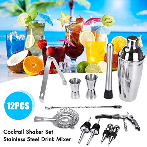 Set coctelera acero inoxidable 12 piezas kit bartender miniatura 2