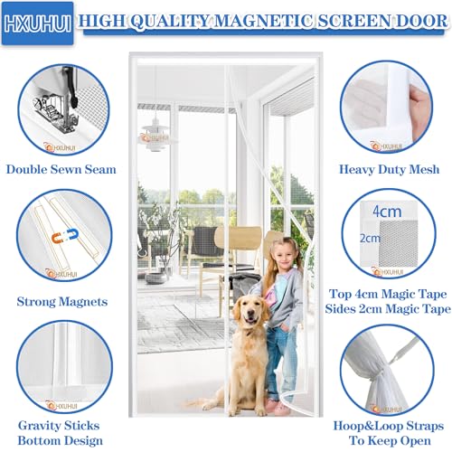 Magnetischer Fliegengitter 80x175cm Stärkere Magneten Fliegenvorhang Magnetvorhang Insektenschutz Balkontür Magnetische Adsorption Faltbar für Balkontür Terrassentür Kellertür Weiß