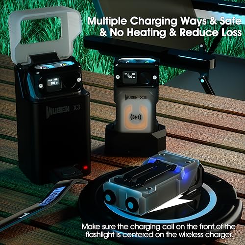 Image of WUBEN X3 Mini Flashlight with Rechargeable Charging Box 180 Degree EDC Keychain Flashlight Twist Ip65 Waterproof Magnet Pocket Flashlights 10 Mode Type-C Lanyard for Camping, Outdoor, Inspection, Gift