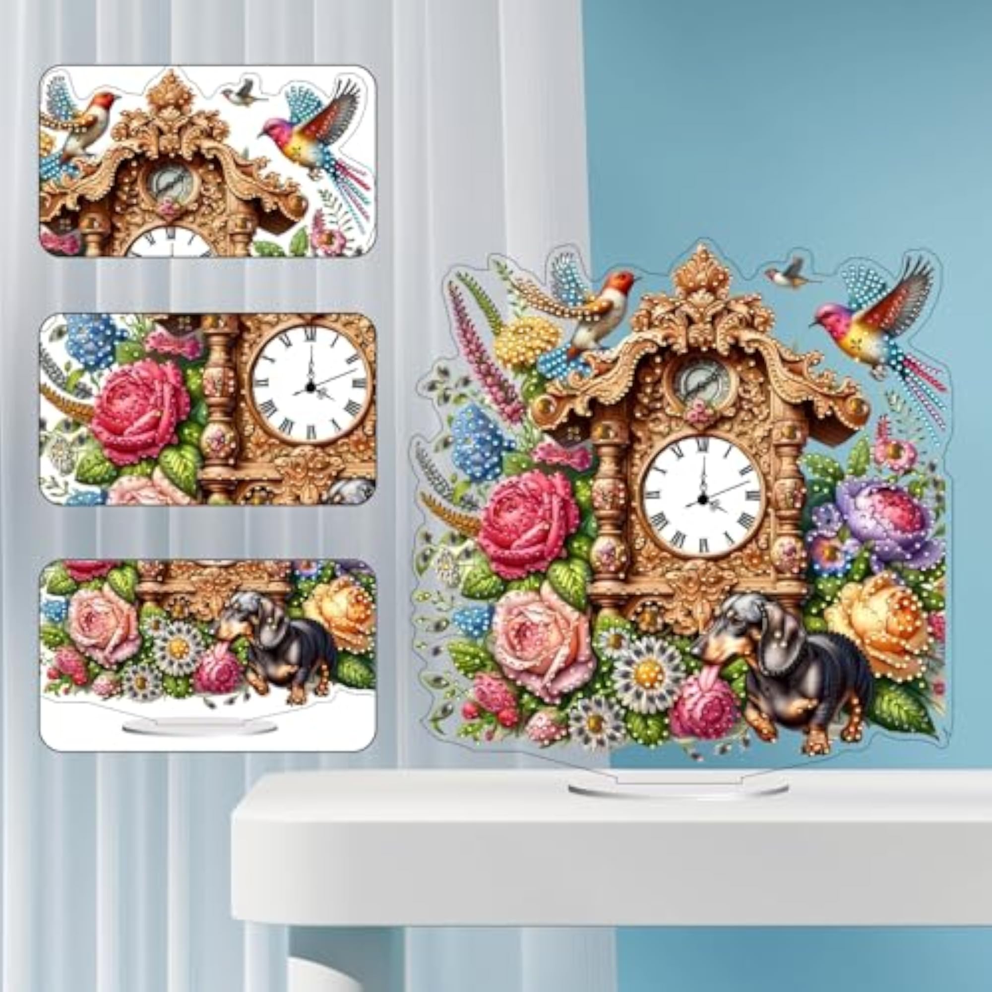 Classic Table Clock with Diamond Art Paintings