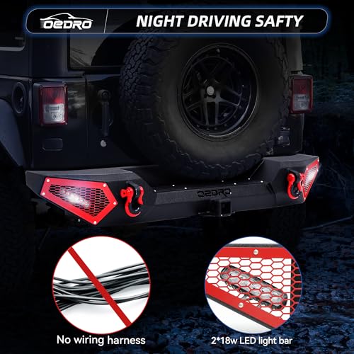 Image of OEDRO Rear Bumper w / 2 LED Lights Fits for 07-18 Jeep Wrangler JK 4Dr / 2Dr