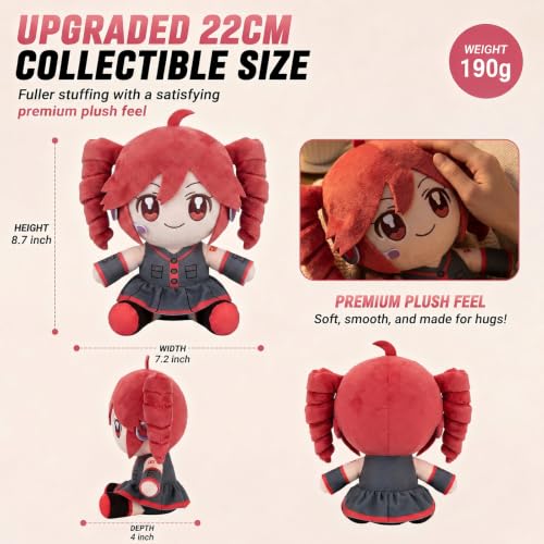 Image of Collectible Pink Drill Twin Tail Girl Plush 22cm, Cute Anime Plush Character with 3D Twin-Drill Hair, Red and Black Outfit Figure Stuffed, Soft Anime Plushie Pillow Gift for Fans & Collectors