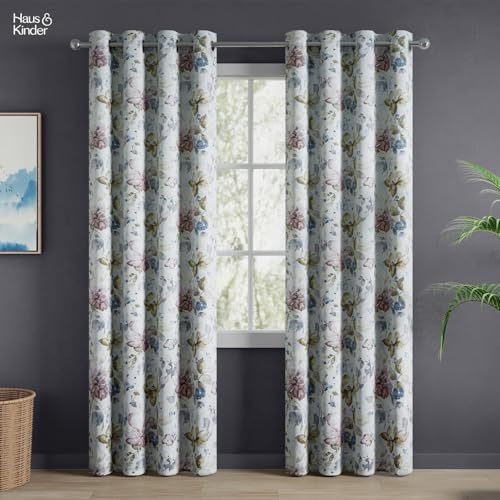 Image of haus & kinder Blackout Door Curtains 7 Feet Long Pack of 2 Door Curtains, 7 Feet Curtains for Door, 70% Room Darkening (Petal Poetry Printed, 114x213 CM)