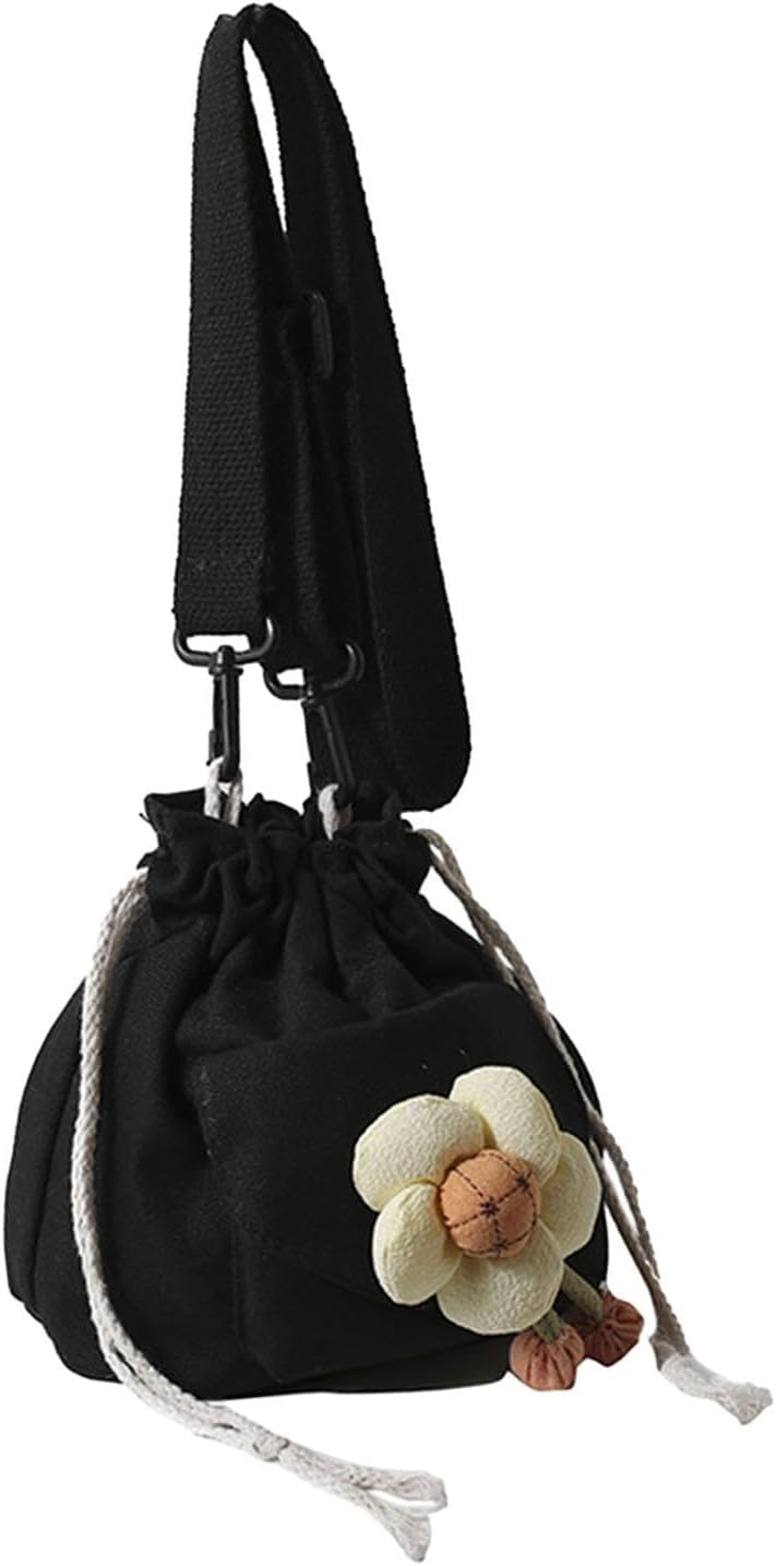 Canvas Purse for Women with Detachable Adjustable Strap Ladies body Bag Black