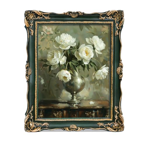 Image of Saysmile Vintage 8x10 Picture Frame Green, Textured Antique Picture Frames with Embossed Flower Design, Ornate Frame for 8x10 Photo, Resin Antique Frames Tabletop & Wall Hanging, Home Decor