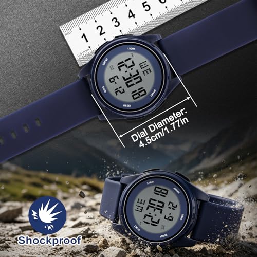 Image of Juboos Digital Watch Men Women 50M Waterproof Sports Military | Large Face Wirstwatch with Stopwatch, Alarm, LED Backlight, 12 /24H, Date, Week, Hourly Chime