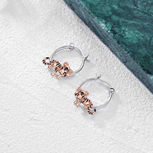 Tiger Earrings 925 Sterling Silver Hoop Earrings Tiger Jewelry Gifts Hypoallergenic Earrings For Women Girls #TOP1
