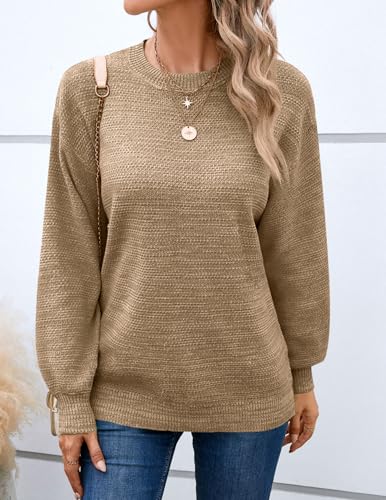 Image of Sucolan Oversized Sweaters for Women Heathered Long Sleeve Crew Neck Pullover Knit Sweater Casual Fall Tops 2024 Fashion