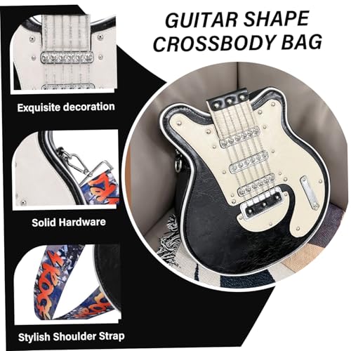 Guitar Purse Stylish Guitar Shaped Bag Large Capacity Shoulder Bag Zipper Closured Waterproof PU Leather Crossbody with Adjustable Strap Gift for Women Black Purse2