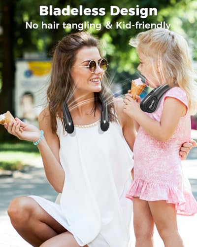 Portable Bladeless Neck Fan, 5000mAh Rechargeable Battery, 3 Speeds, Workout Essential, 360°Airflow, Twistable, Personal Wearable Neck Fan for Sports Outdoor Indoor, Gifts for Man Woman Family