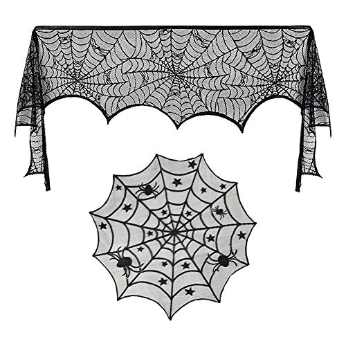 Limited Discount Luxanna 2 Pack Lace Spider Web Decoration, Cobweb Fireplace Scarf Festive Supplies for Halloween Christmas Party Table Door Window Decoration Black (2)
