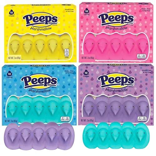 PEEPS Easter Marshmallow Candy Bundle, Chicks, Festive Candies, Spring Time, Basket Stuffers, Soft and Chewy, Pack of 4, 10ct Each, 40 Chicks Total