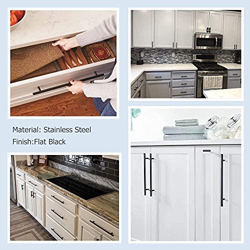 Image of homdiy Black Drawer Pulls Cabinet Handles 10Pack - HD201BK Cabinet Door Handles 4-1 /2 in Hole Centers Cabinet Hardware Modern Cabinet Pulls for Kitchen Cabintes