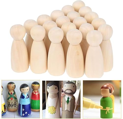 Gatphy 20Pcs Unfinished Wooden Peg Dolls, 65mm Unfinished Wood People Doll Bodies Family Wooden Figures Decorative Peg Doll People for DIY Craft Painting (20Pcs)