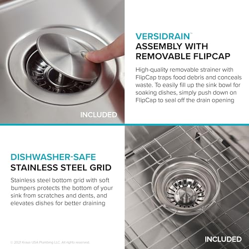 KRAUS Stainless Steel 25 in 16 Gauge Undermount Kitchen Sink KA1US25B | 16-gauge TRU16 steel, radiant pearl finish masks scratches, rounded corners, NoiseDefend foil-layer soundproofing - image 9