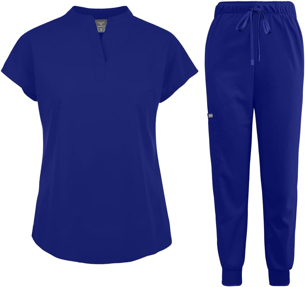 Scrubs Set for Women Nurse Uniform Jogger Suit Stretch Top & Pants with Multi Pocket for Nurse Esthetician Workwear
