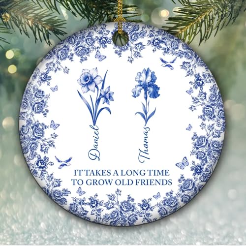 Timeless Bond - Personalized Ceramic Ornament for Best Friends, Custom Birth Flower Keepsake, Perfect Gift for Birthdays and Holidays - Image 6
