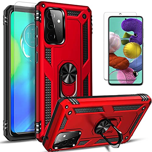 Samsung A72 Case, Samsung Galaxy A72 5G /4G Case, [Not Fit Samsung A71/A70] With [Tempered Glass Protector Included] STARSHOP Military Grade Shockproof Cover With Rotating Ring Holder Kickstand- Red