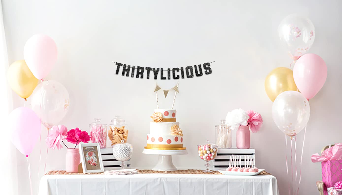 Fascia 30° Compleanno Thirtylicious - Raso Glitter Nero E Oro, Decorazione Festa
