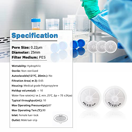 Image of Syringe Filters with PES Membrane Non-sterilized Diameter 25 mm Pore Size 0.22 μm Laboratory Filters by Allpure Biotechnology (PES, Pack of 100)