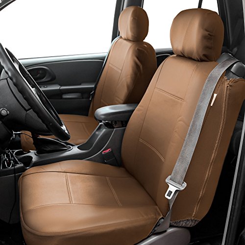 Image of FH Group PU309TAN102 Tan Front PU Leather Seat Cover, Set of 2 (Set Built in Seat Belt Compatible Airbag Ready)