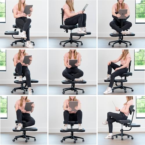 Image of VIVO Black Mobile Cross Legged Office Chair with Back Support, CHAIR-CL03B | For Yoga Meditation, ADHD, Height Adjustable, Full Swivel Seat, Holds 242 lbs