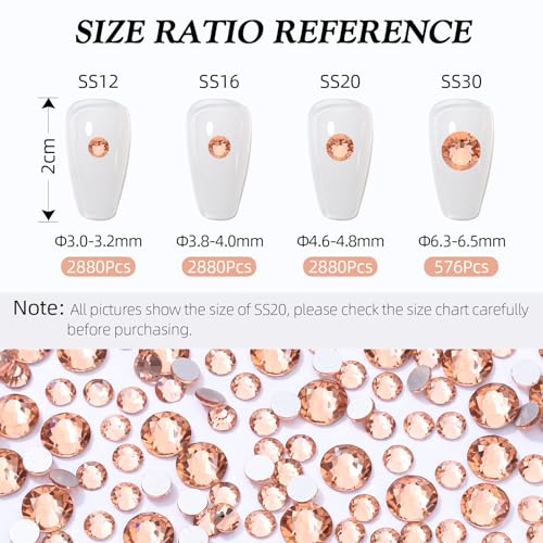 Image of Champagne Flatback Rhinestones, Glass Rhinestones for Nail Art and Craft, Glue Fix, Loose Crystal Gemstones(Champagne, SS12, 2880pcs, 2.9-3.0mm)