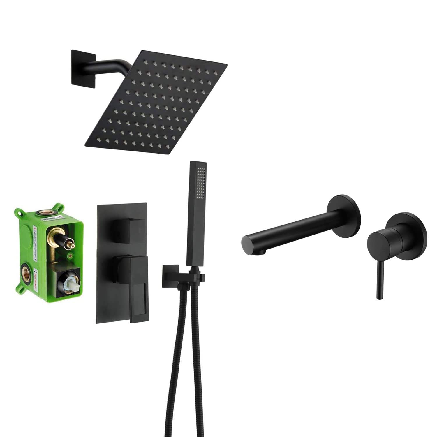 Jnfidosr Black Shower System S3218di + Wall Mount Bathroom Sink Faucet S1400di