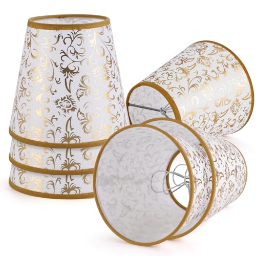 YISUN Kleine Lampenschirme 6er Set Lampenschirm Hängelampe Tischlampe Wandleuchte Stehlampe, PVC Kristall Kronleuchter Lampenschirme für Küche Schlafzimmer Nachttisch Wohnzimmer (6, Hell Gold)