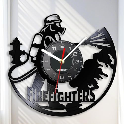 Viiluuxr Horloge murale en vinyle de 30 cm sur le thème des pompiers, silencieuse, alimentée par...