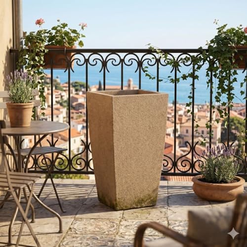 Image of Plastic Planter Pot Gamla 12Inch | 18 Inch | 24 Inch Color White | Black | Beige, Beige, 12 Inch (Plant Not Included)