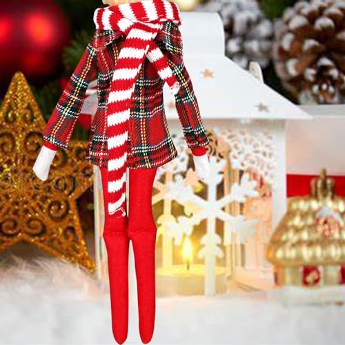 3 PCS Christmas Couture Clothing Set Elf Doll Accessories Clothes Set Including Long Sleeved Shirt, Elf Glasses, Red and White Striped Scarf - Thumbnail 6
