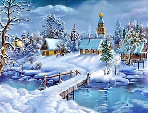 Broderie diamant kit complet paysage de neige pour illuminer la décoration de votre salon