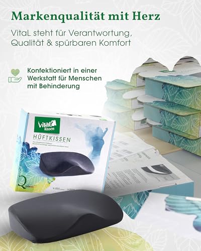 VitaL Kissen® – Hüftkissen- das Original. Orthopädisches Sitzkissen – Ergonomisches Keilkissen für Bürostuhl & Stuhl – Entlastet Rücken, Hüfte, Knie & LWS – Gegen Schmerzen & für aufrechtes Sitzen