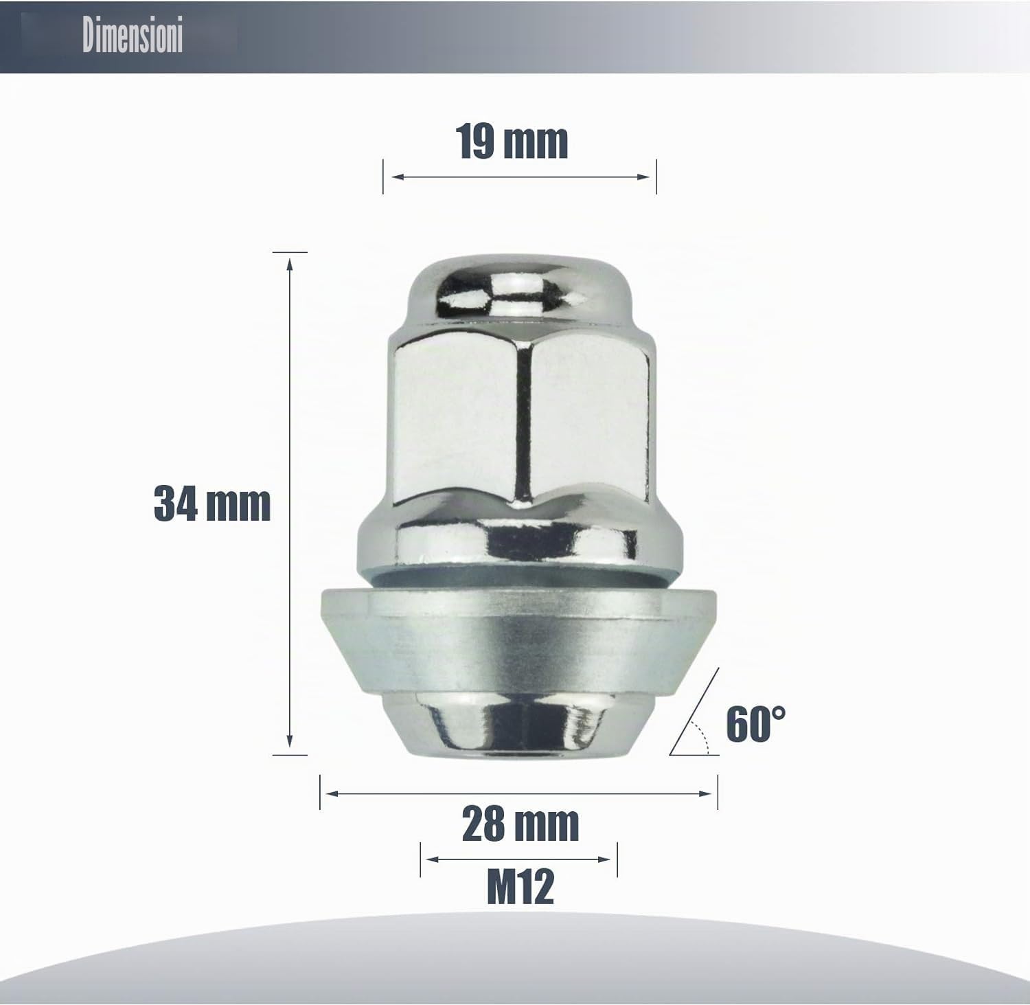 20 Dadi per Ruota I OEM Originali FO Cerchi in Lega I M12 x 1,5 x 30 l, Cono Conico D = 28 mm