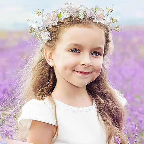 Image of SANNIDHI Flower Crown For Girls Princess Tiara For Girls Kids 8 Years Old+ Wedding Bridal Floral Hair Band For Women Dress Up Hairband For Party Birthday First Communion Gift, Multi