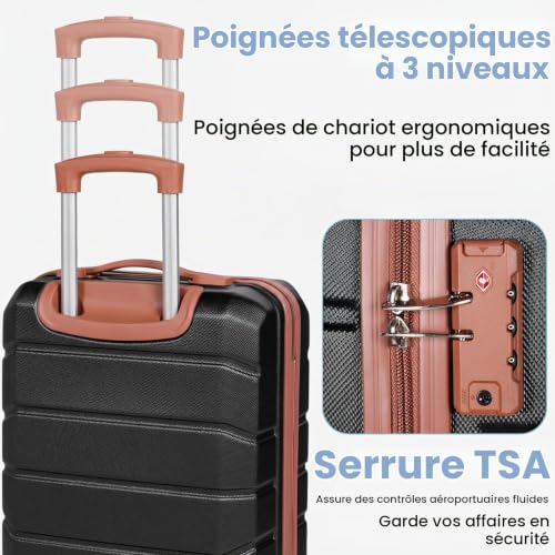 H.yeed Ensemble de Valises de Voyage 5 Pièces, Valises Rigides Légères en ABS avec 4 Roues Pivotantes et Serrure TSA, 21" + 24" + 28" + Sac de Voyage et Trousse de Toilette, Noir – vue 5