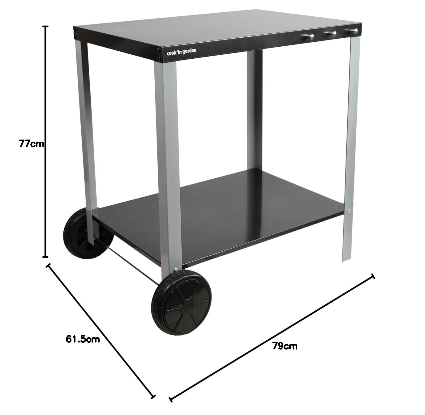 Cook'in Garden - Carrello con piano di lavoro mobile e ruote rinforzate, mobile da esterno ideale per giardino o terrazza, supporto ideale per barbecue o barbecue, nero/grigio