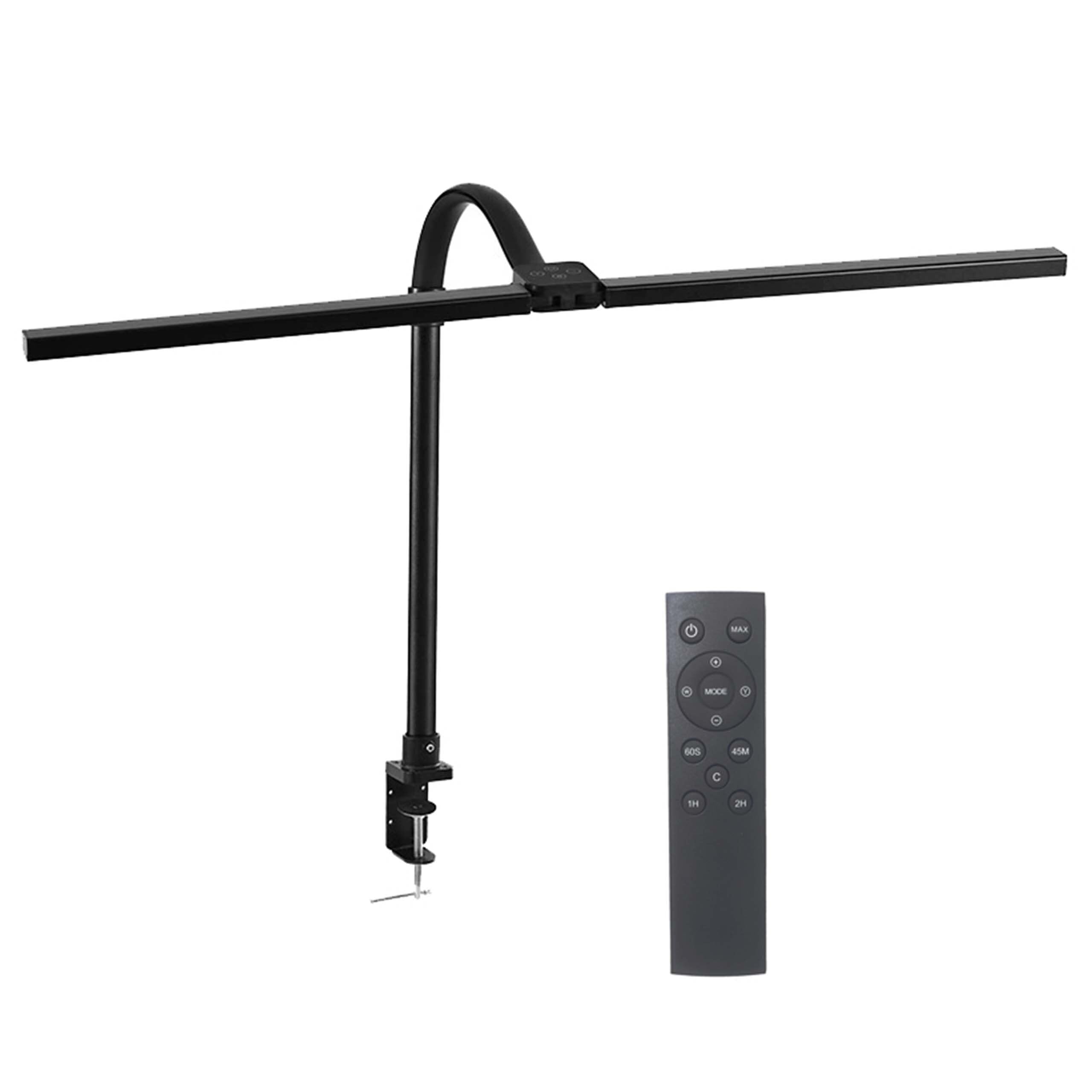 Relaxdays Lampada da scrivania, Telecomando e Touch, LED a Doppia Testa, Larghezza 80 cm, Morsetto con Collo D'Oca, Nera