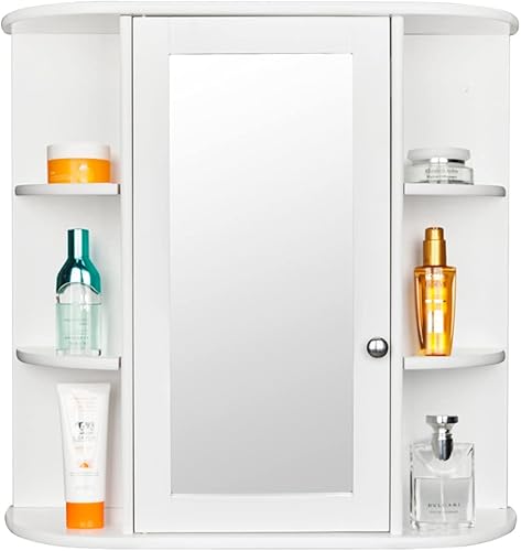 Miniatura 4 de Botiquín de baño con espejo, armario de almacenamiento de baño montado en la pared con puertas dobles y estante ajustable, gabinetes de