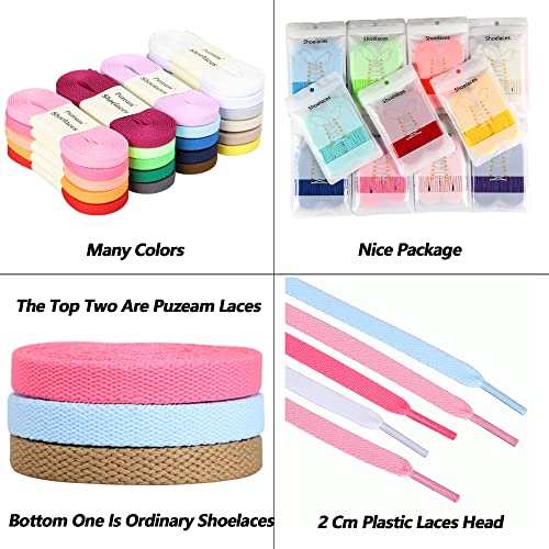 Puzeam Upgrade Tight Weave Flat Shoelaces 28 Colors 5/16" Wide Shoe Laces For Sneakers-Green-120 #TOP4